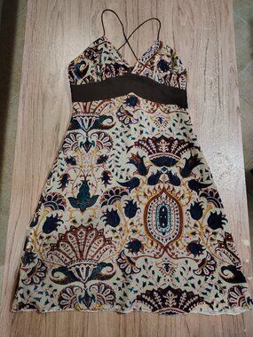 Vintage! Heart Moon Stars Y2K Patchwork Babydoll 100%Silk Slip Dress Sz L Boho
